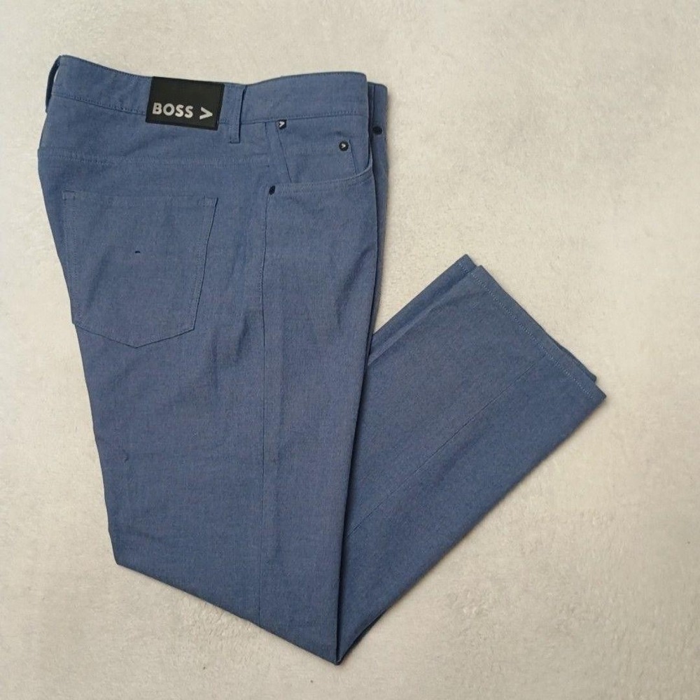 Hugo Boss Pants Men 35x32 Blue Delaware Slim Fit Microfiber Stretch Tapered Work